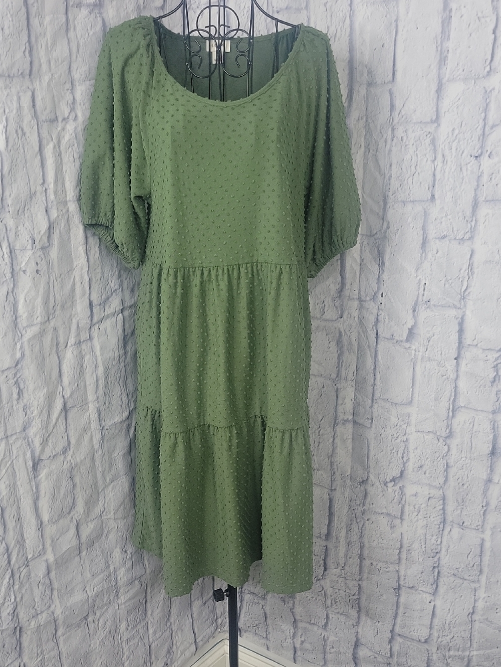J. Crew Green Swiss Dot Tiered Casual‎ Puff Sleeves Dress Medium